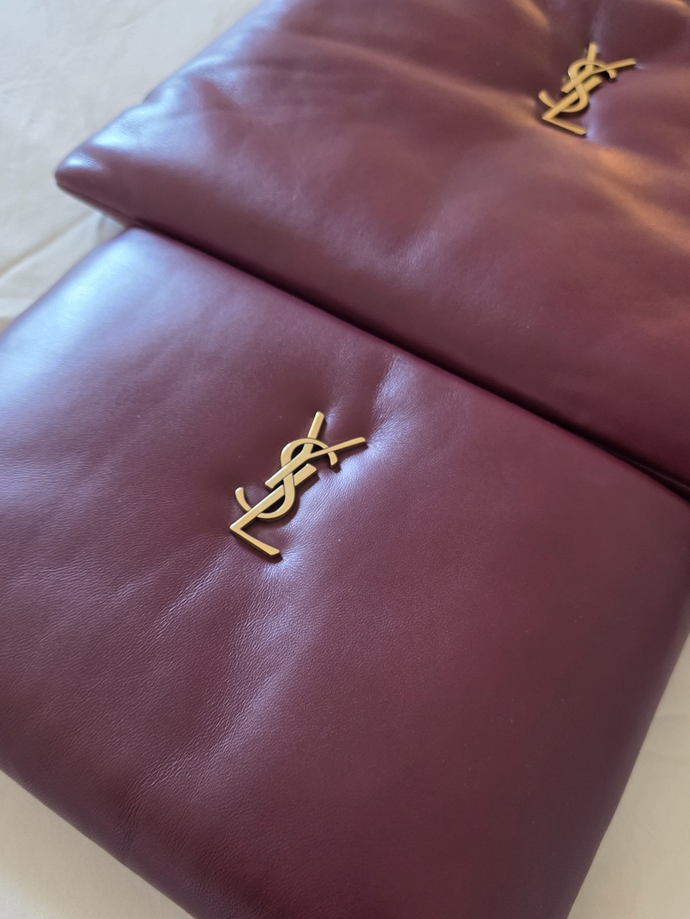 Yves Saint Laurent Leather Puffy Pouches In Liquid Black And Calypso - Picture 5 of 10